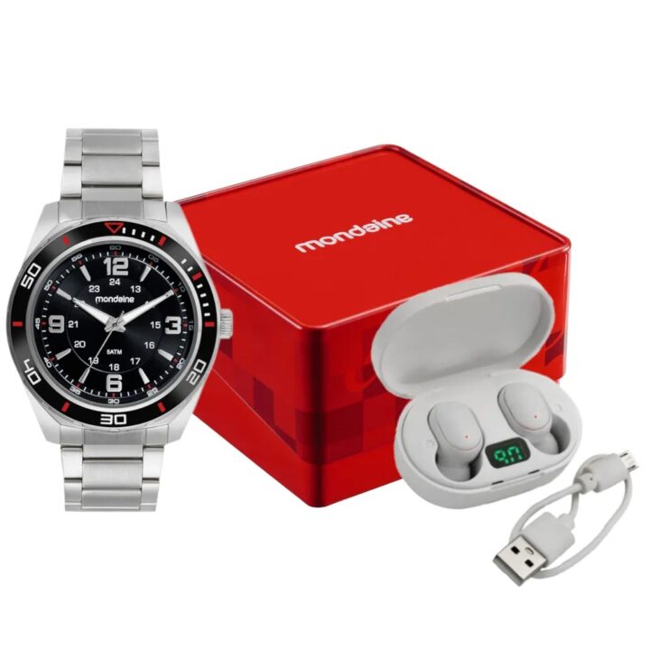 Kit Relógio Mondaine Masculino Prata Redondo