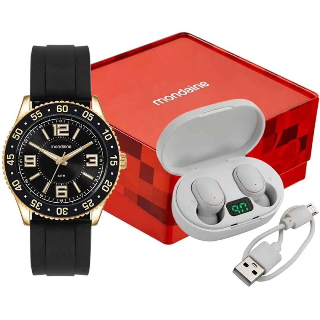 Kit Relógio Mondaine Masculino Preto