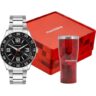 33035G0MKNE2 Kit Relógio Mondaine Masculino Prata com Copo