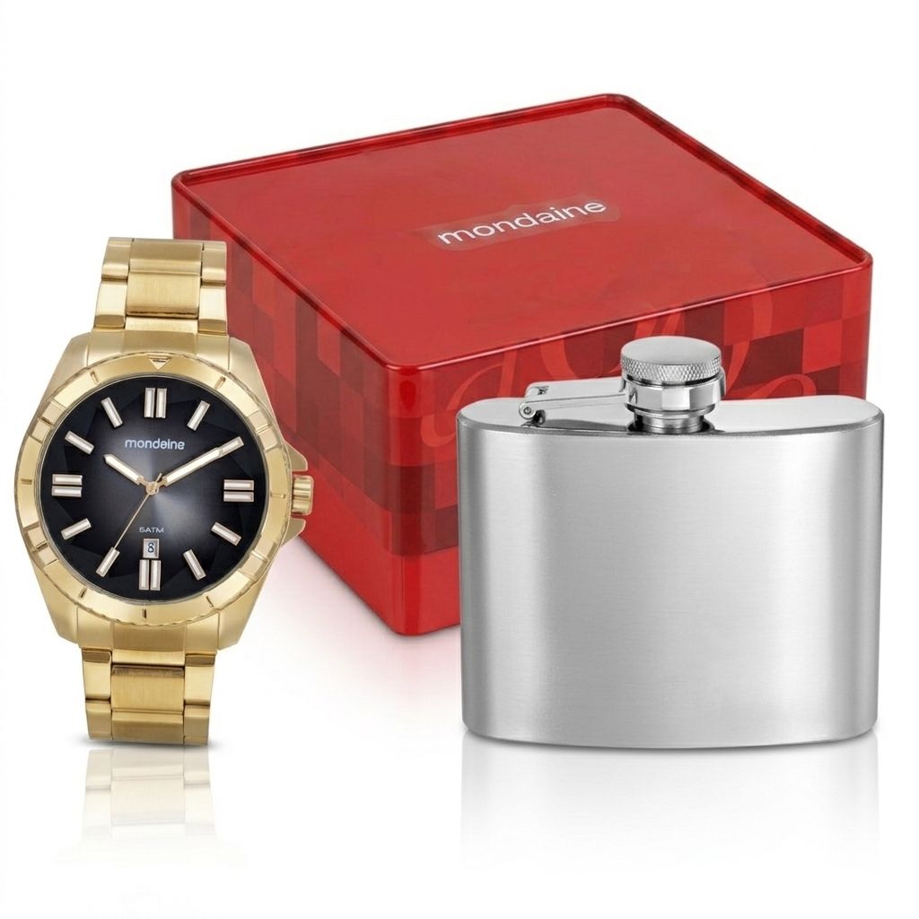 Kit Relógio Mondaine Masculino  Dourado com Cantil