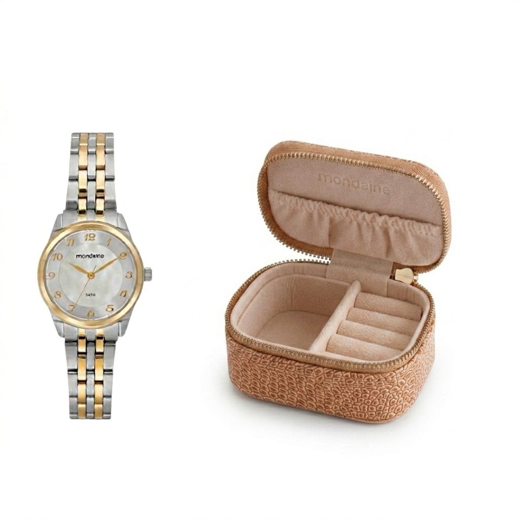 Kit Relógio Mondaine Feminino Bicolor com Porta-Joias