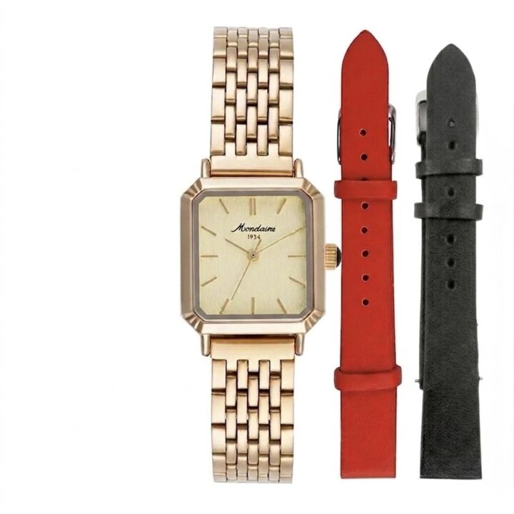 Relógio Feminino Quadrado Dourado Troca de Pulseira