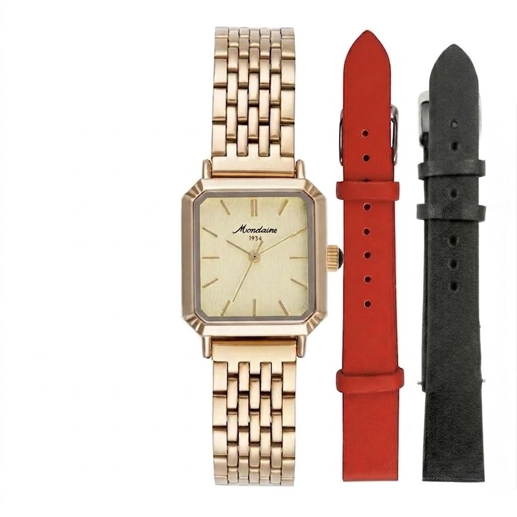 Relógio Feminino Quadrado Dourado Troca de Pulseira