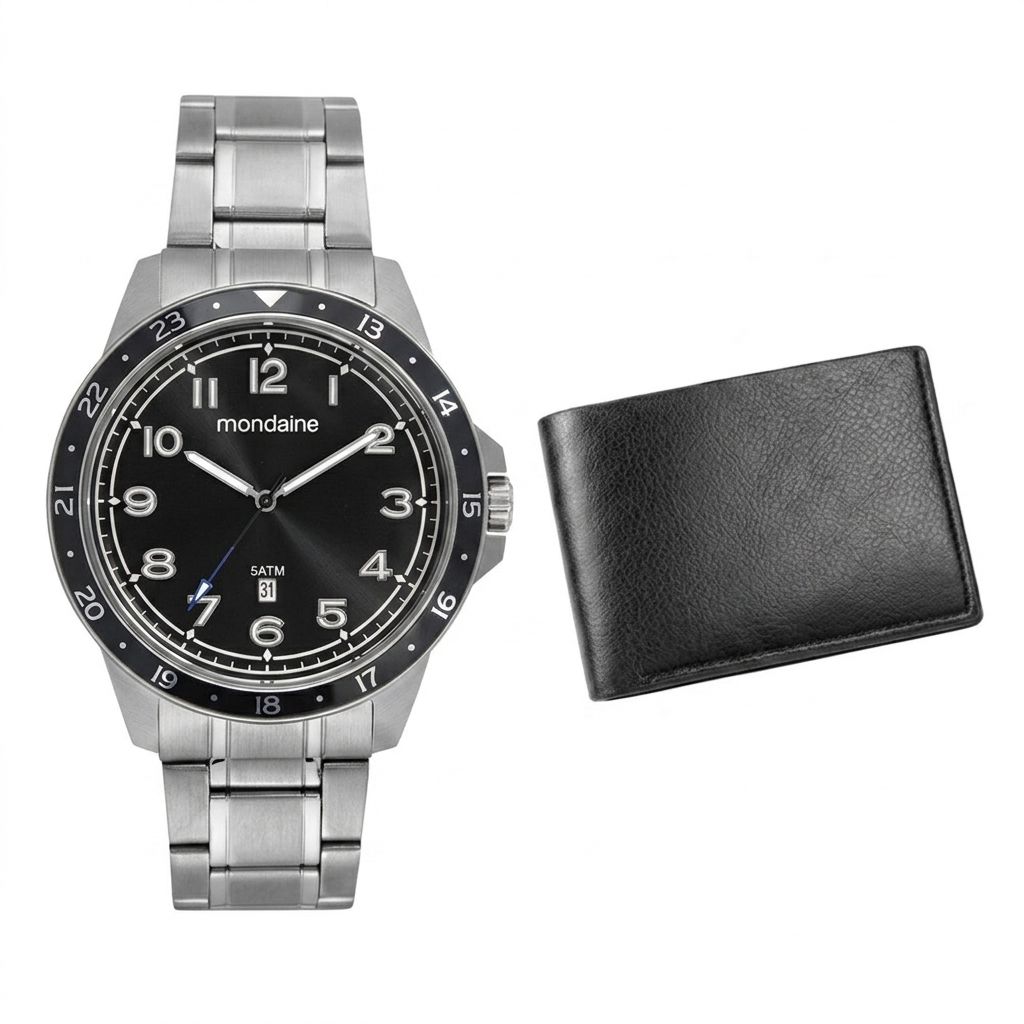 99736G0MVNA1 Kit Relógio Mondaine Masculino Prata com Carteira