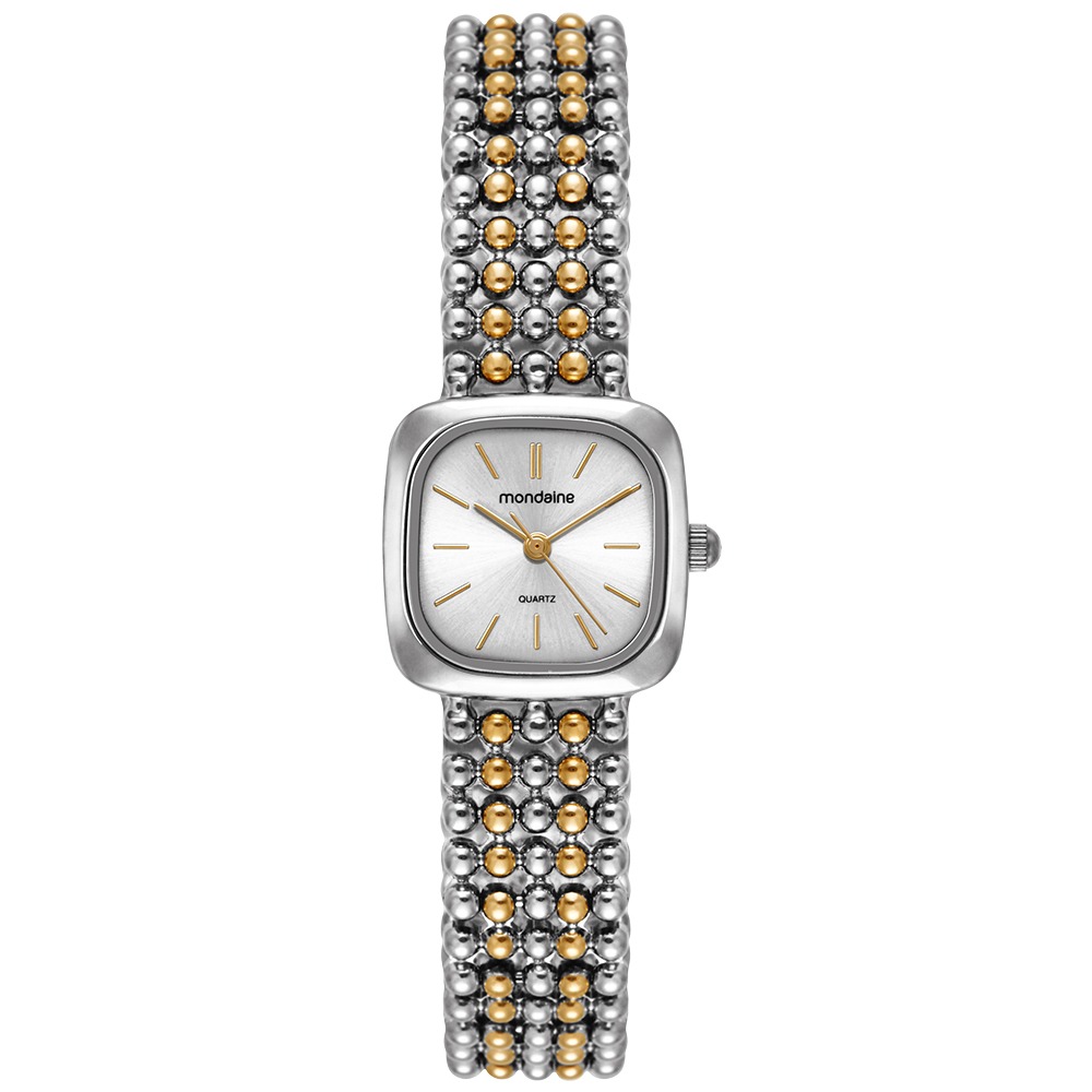 32989LPMVBM3 Relógio Mondaine Feminino Bicolor Quadrado Index Prata
