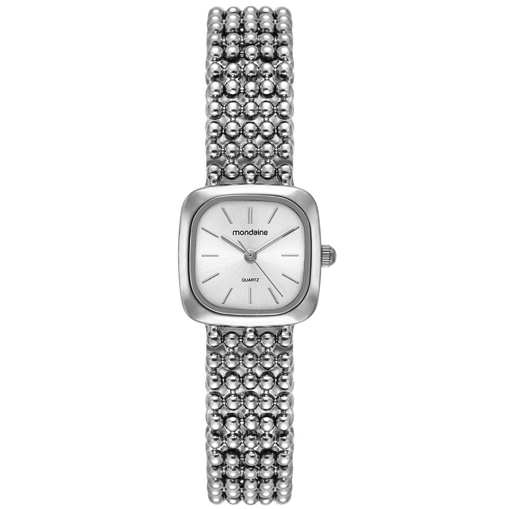 32989L0MVNM2 Relógio Mondaine Feminino Prata Quadrado Index Completo