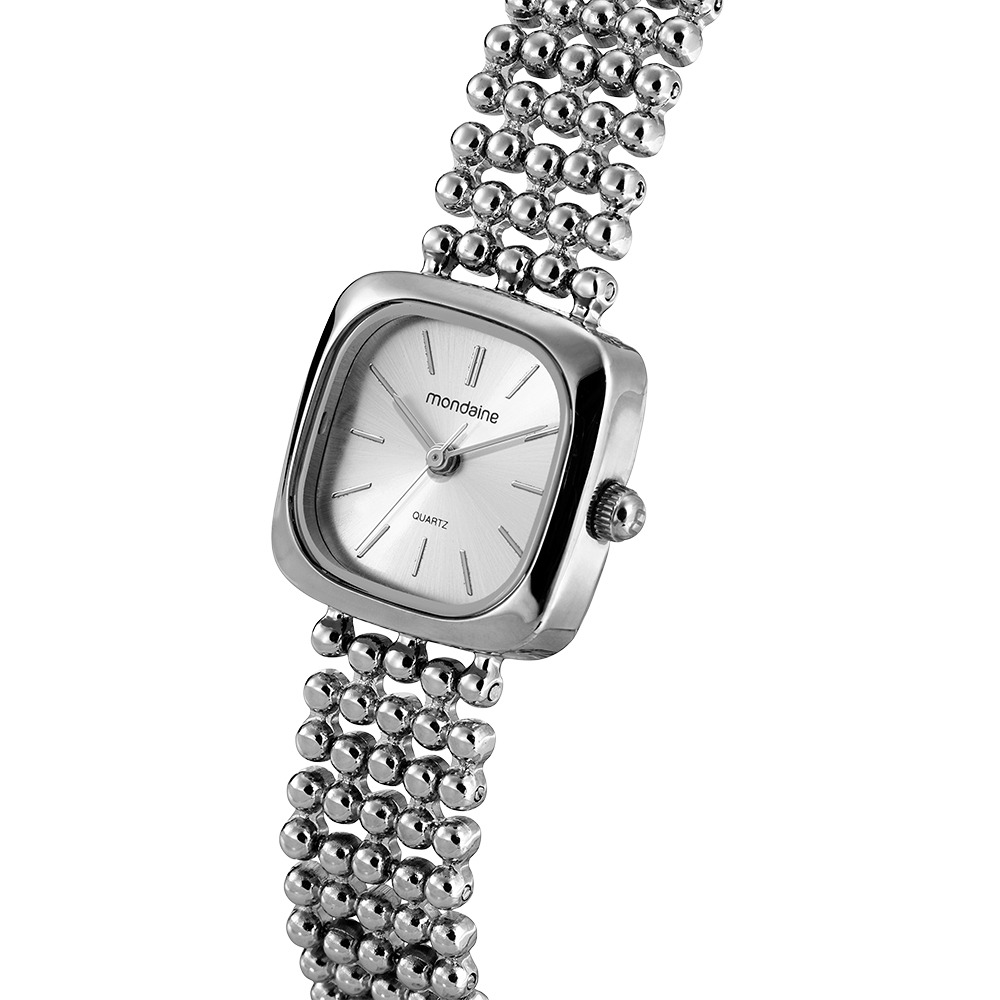 32989L0MVNM2 Relógio Mondaine Feminino Prata Quadrado Index Completo