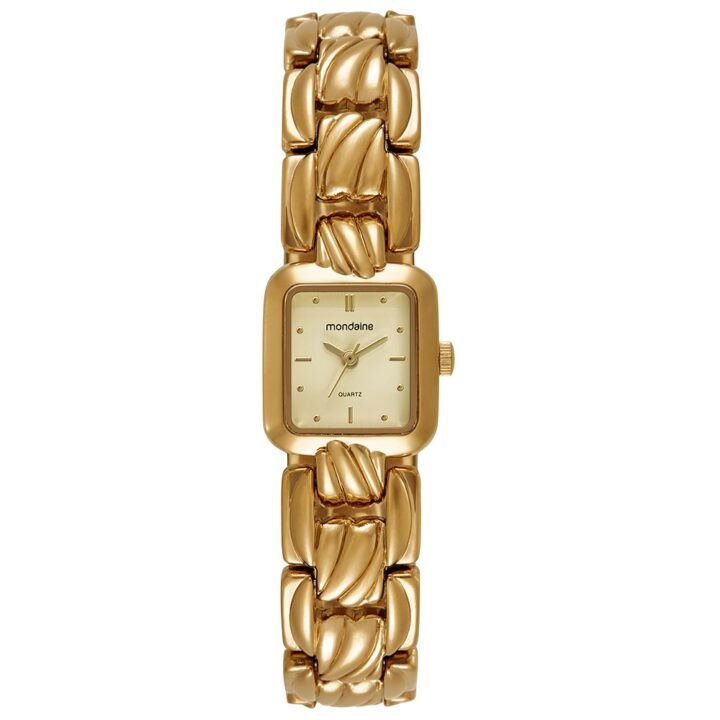 32980LPMVDM1 Relógio Mondaine Feminino Dourado Quadrado Index Champagne