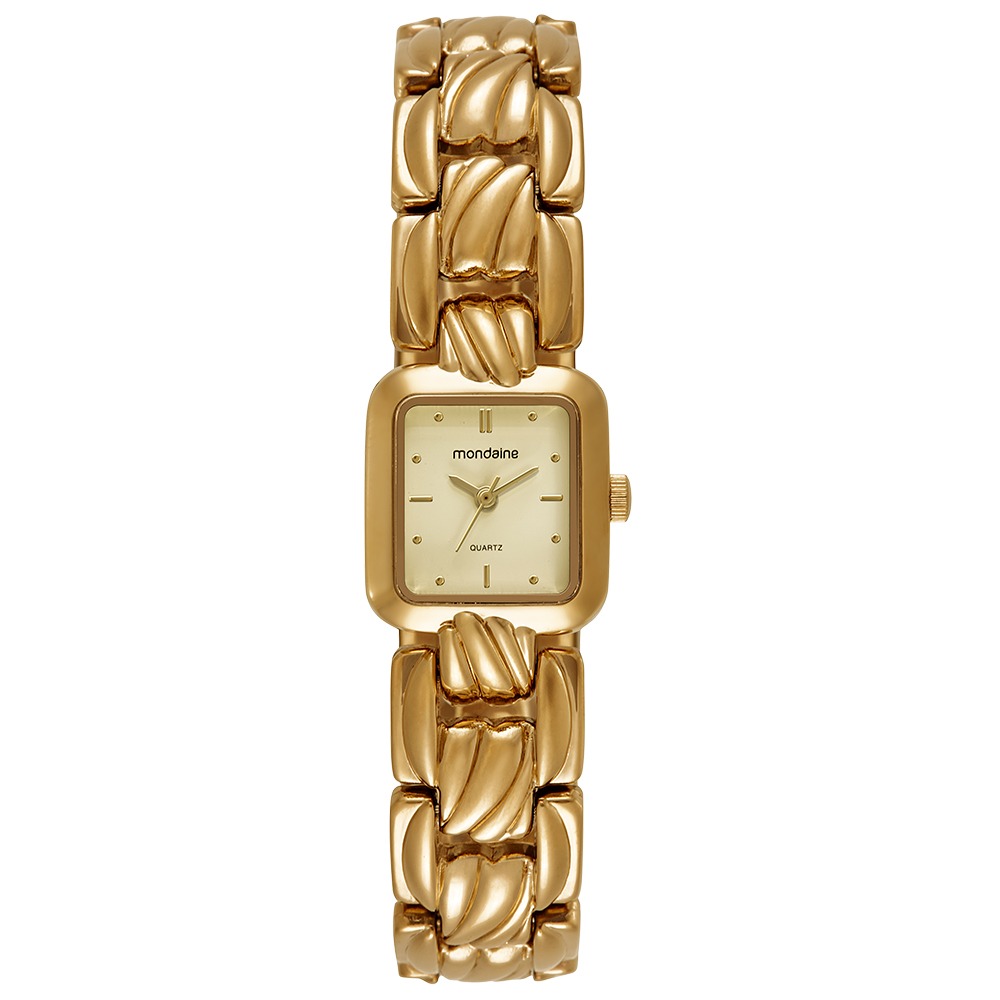 32980LPMVDM1 Relógio Mondaine Feminino Dourado Quadrado Index Champagne