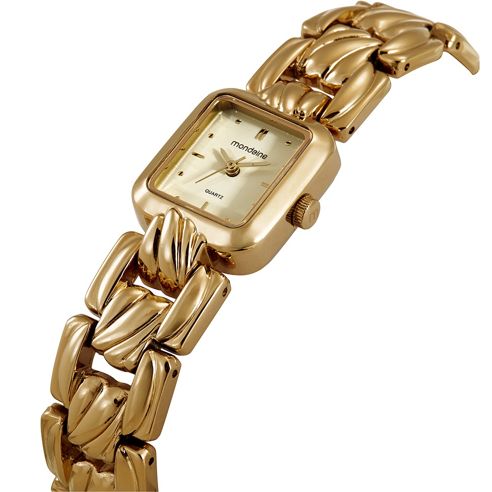 32980LPMVDM1 Relógio Mondaine Feminino Dourado Quadrado Index Champagne