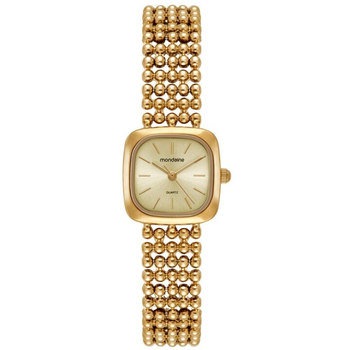 32989LPMVDM1 Relógio Mondaine Feminino Dourado Quadrado Champagne