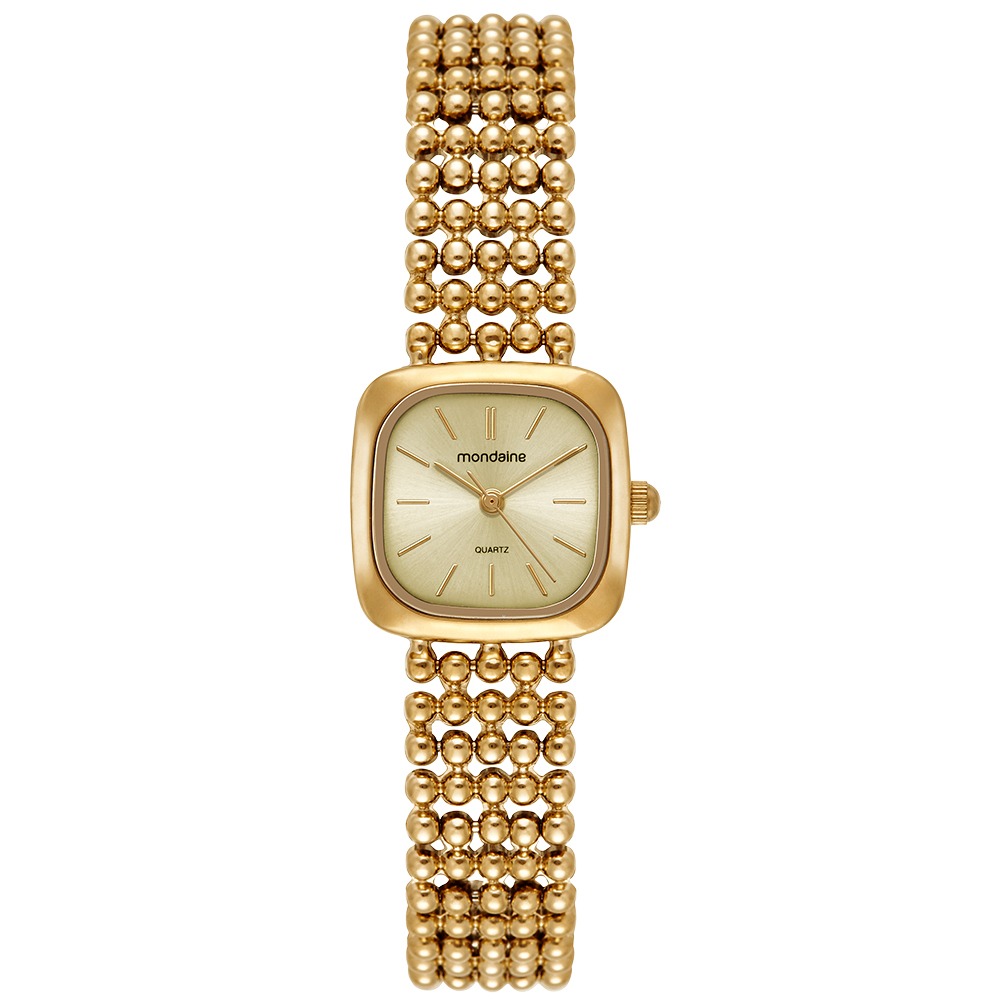 32989LPMVDM1 Relógio Mondaine Feminino Dourado Quadrado Champagne