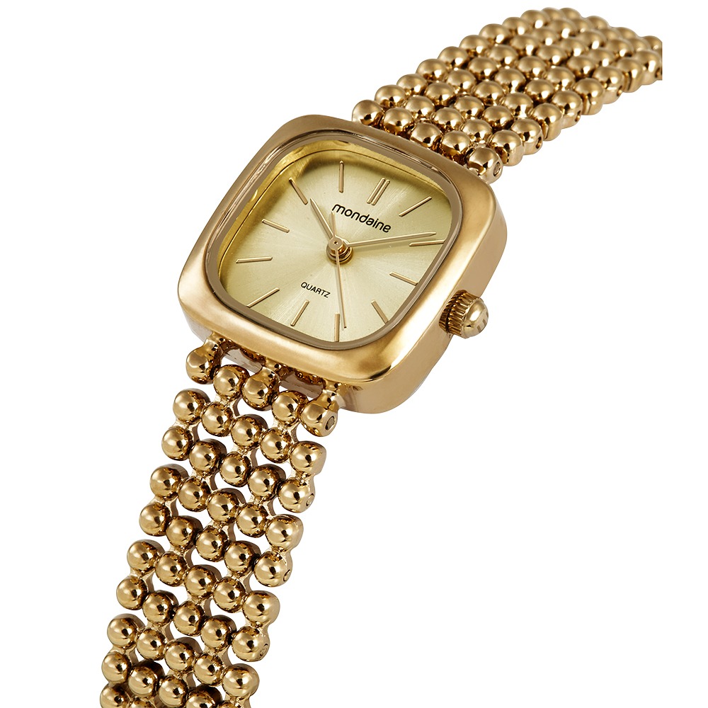 32989LPMVDM1 Relógio Mondaine Feminino Dourado Quadrado Champagne
