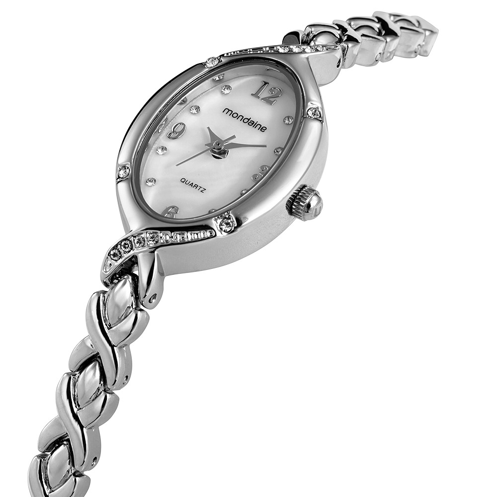 32973L0MVNM2 Relógio Mondaine Feminino Prata Oval Mostrador Branco Números