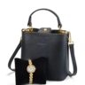 Kit Relógio Feminino Mini Dourado com Bolsa
