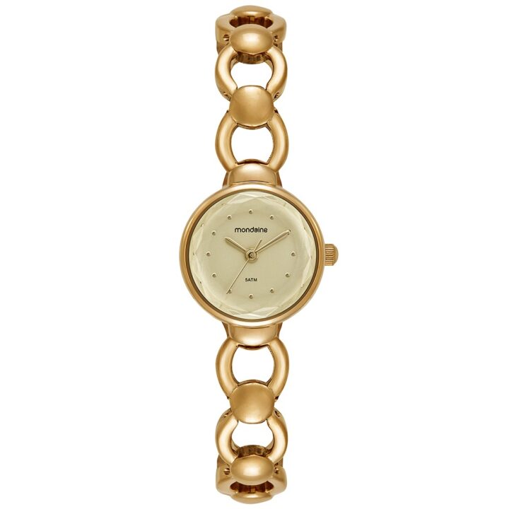 32976LPMVDM1 Relógio Mondaine Feminino Dourado Pulseira Sólida Vidro Facetado
