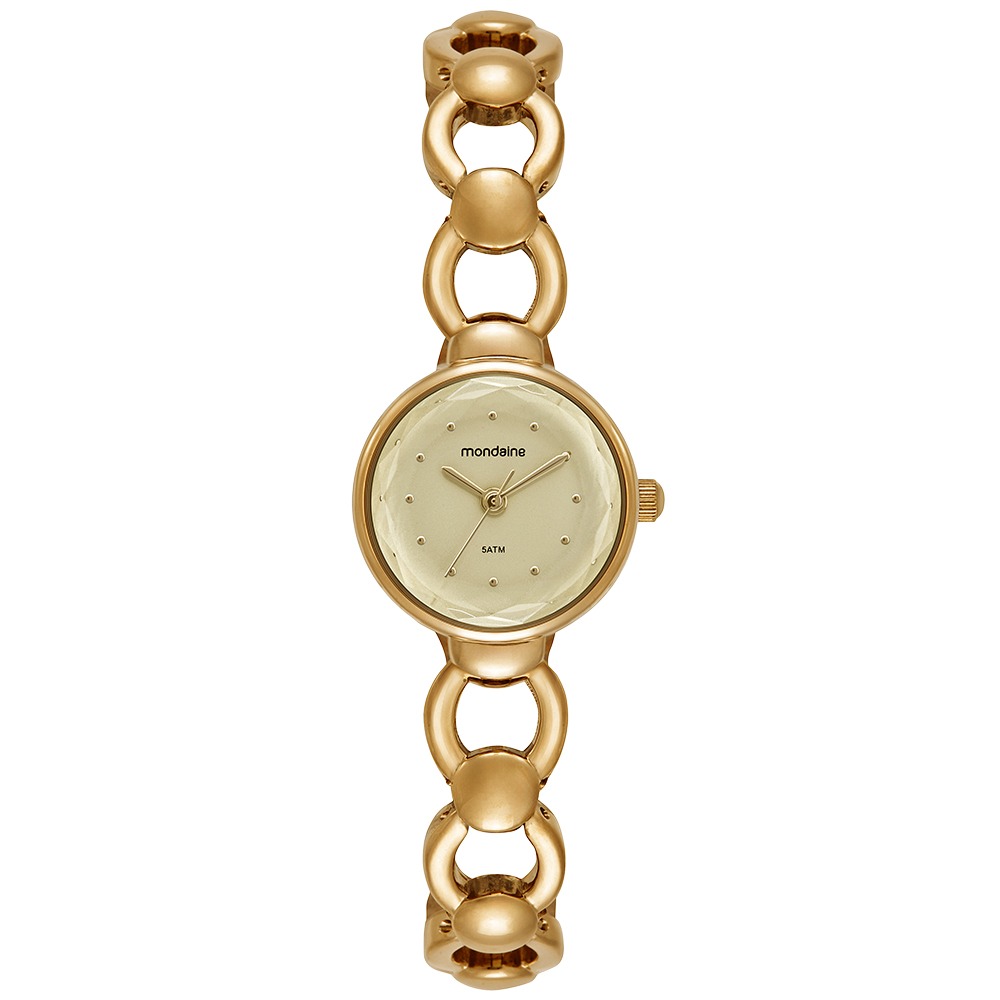 32976LPMVDM1 Relógio Mondaine Feminino Dourado Pulseira Sólida Vidro Facetado