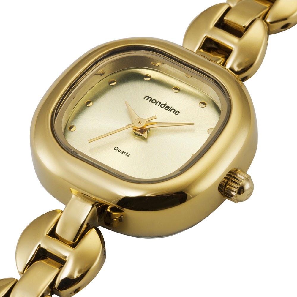 Kit Relógio Feminino Mini Dourado com Bolsa