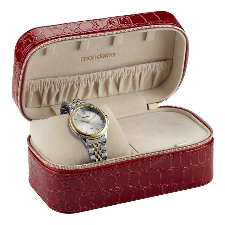 Kit Relógio Mondaine Feminino Bicolor Cristais com Porta-Joia