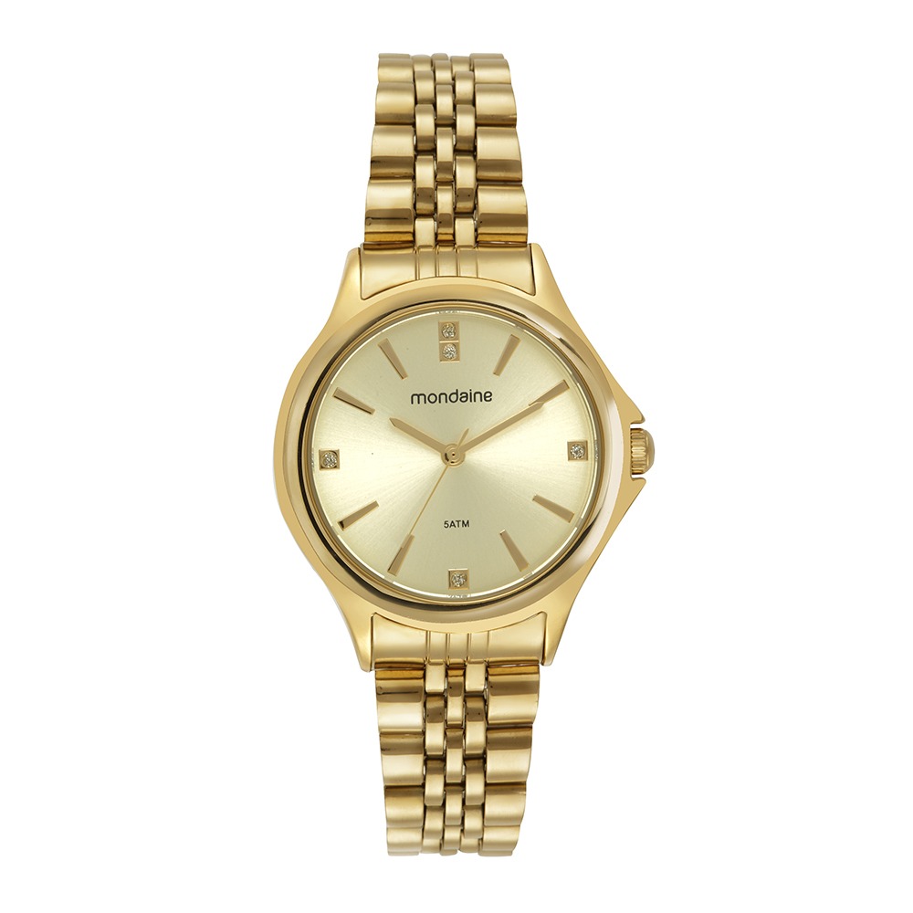 99759LPMVDE1 Kit Relógio Mondaine Feminino Dourado Cristais