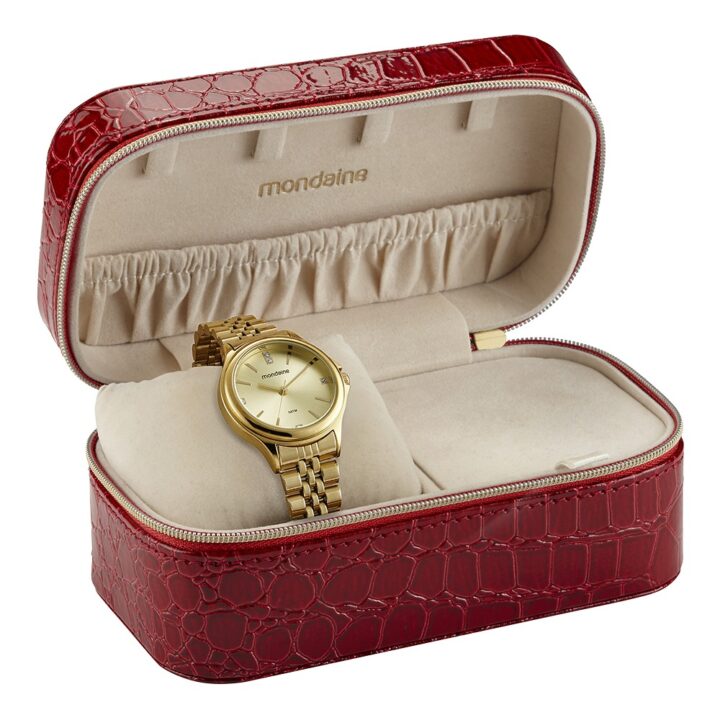 Kit Relógio Mondaine Feminino Dourado Cristais