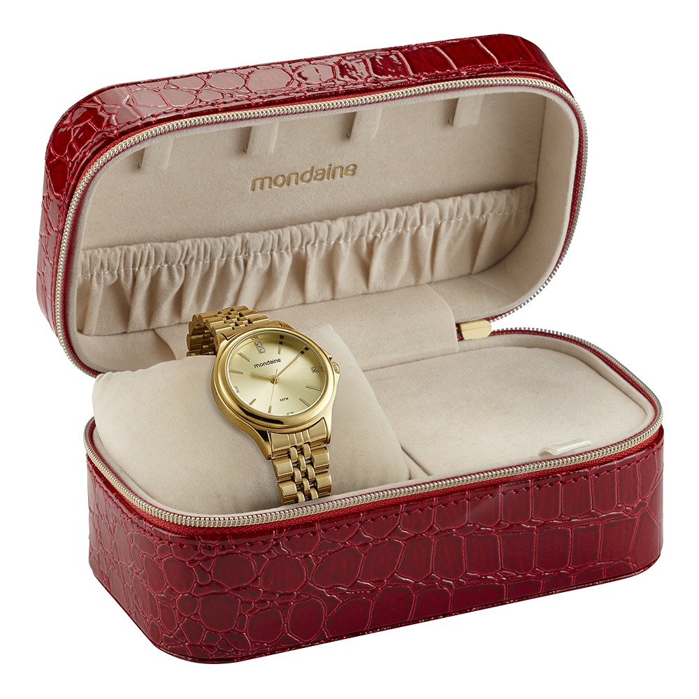 99759LPMVDE1 Kit Relógio Mondaine Feminino Dourado Cristais