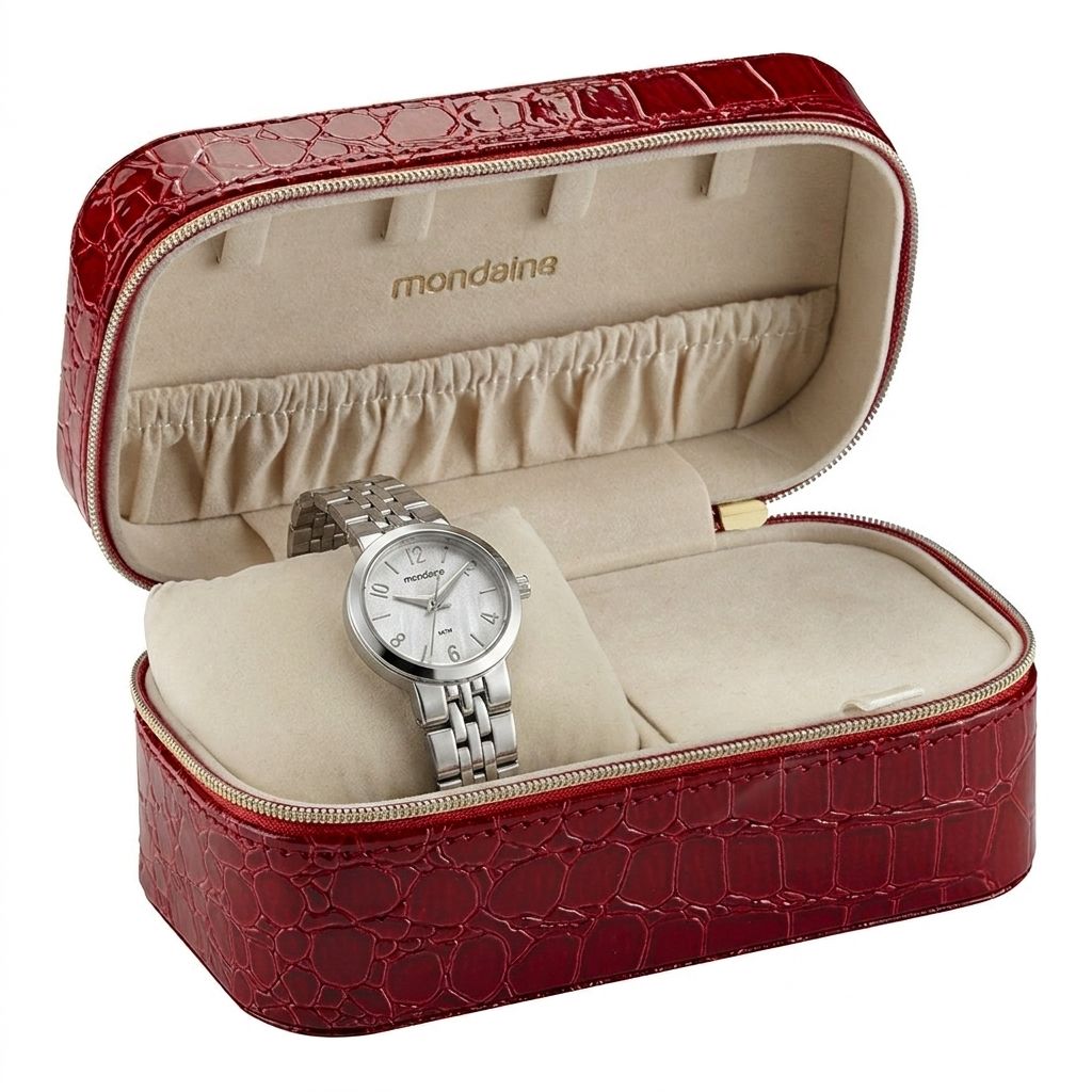 99817L0MVNE2 Kit Relógio Mondaine Feminino Clássico Prata
