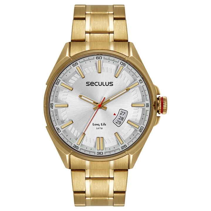 77243GPSVDA2 Relógio Seculus Masculino Marcações 3D Dourado