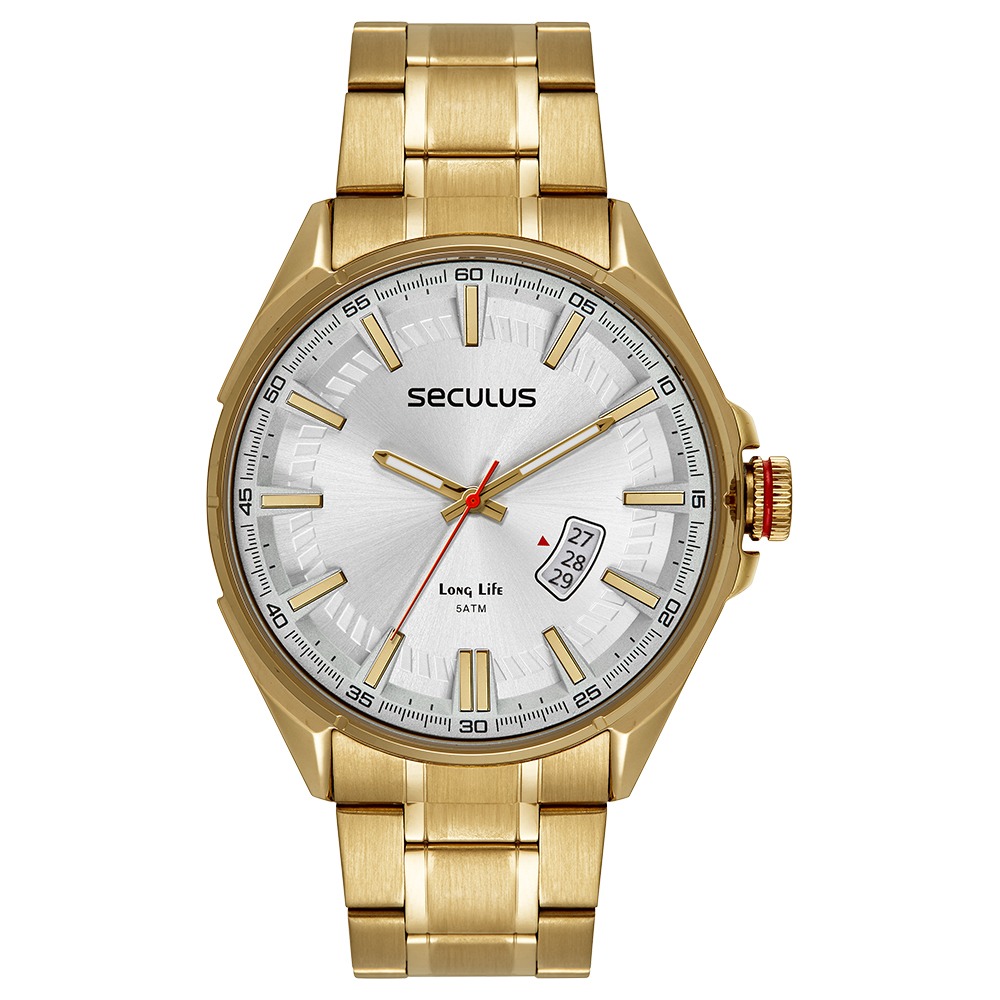 Relógio Seculus Masculino Marcações 3D Dourado