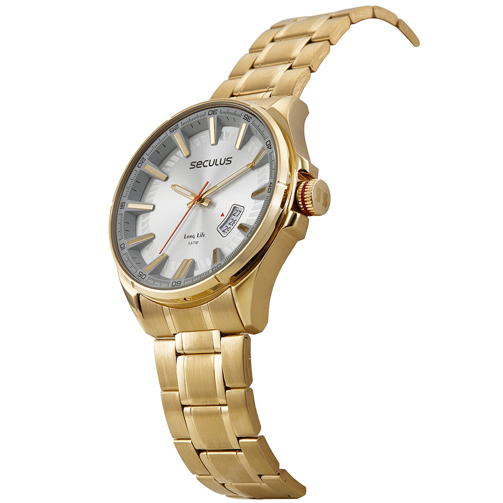 Relógio Seculus Masculino Marcações 3D Dourado