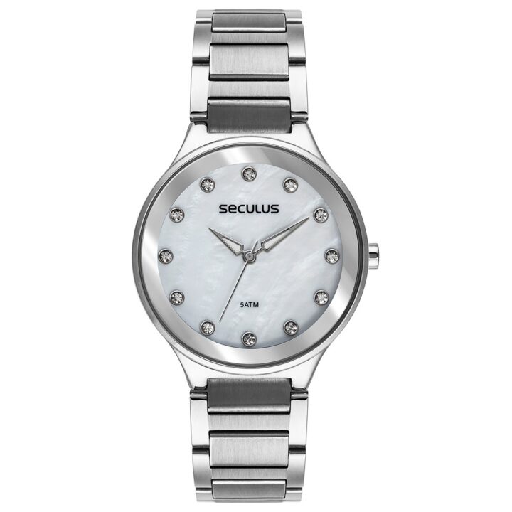 77264L0SVNS3 Relógio Seculus Feminino Casual Madrepérola Prata