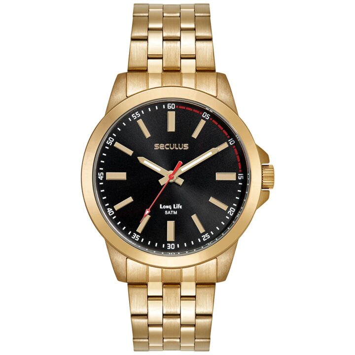 44295GPSVDA4 Relógio Seculus Masculino Dourado com Mostrador Preto