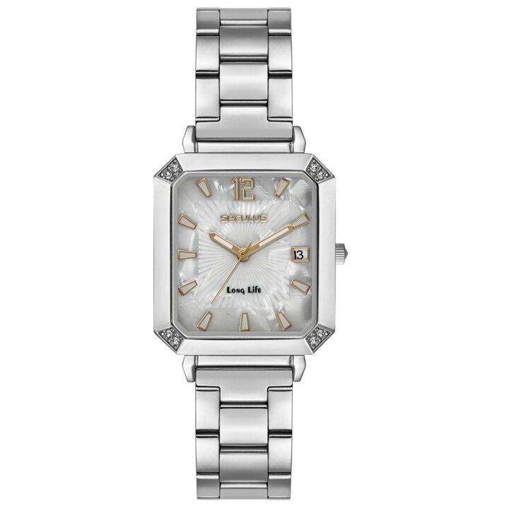 44308L0SVNA2 Relógio Seculus Feminino Prata Aço Index Completo Rosca