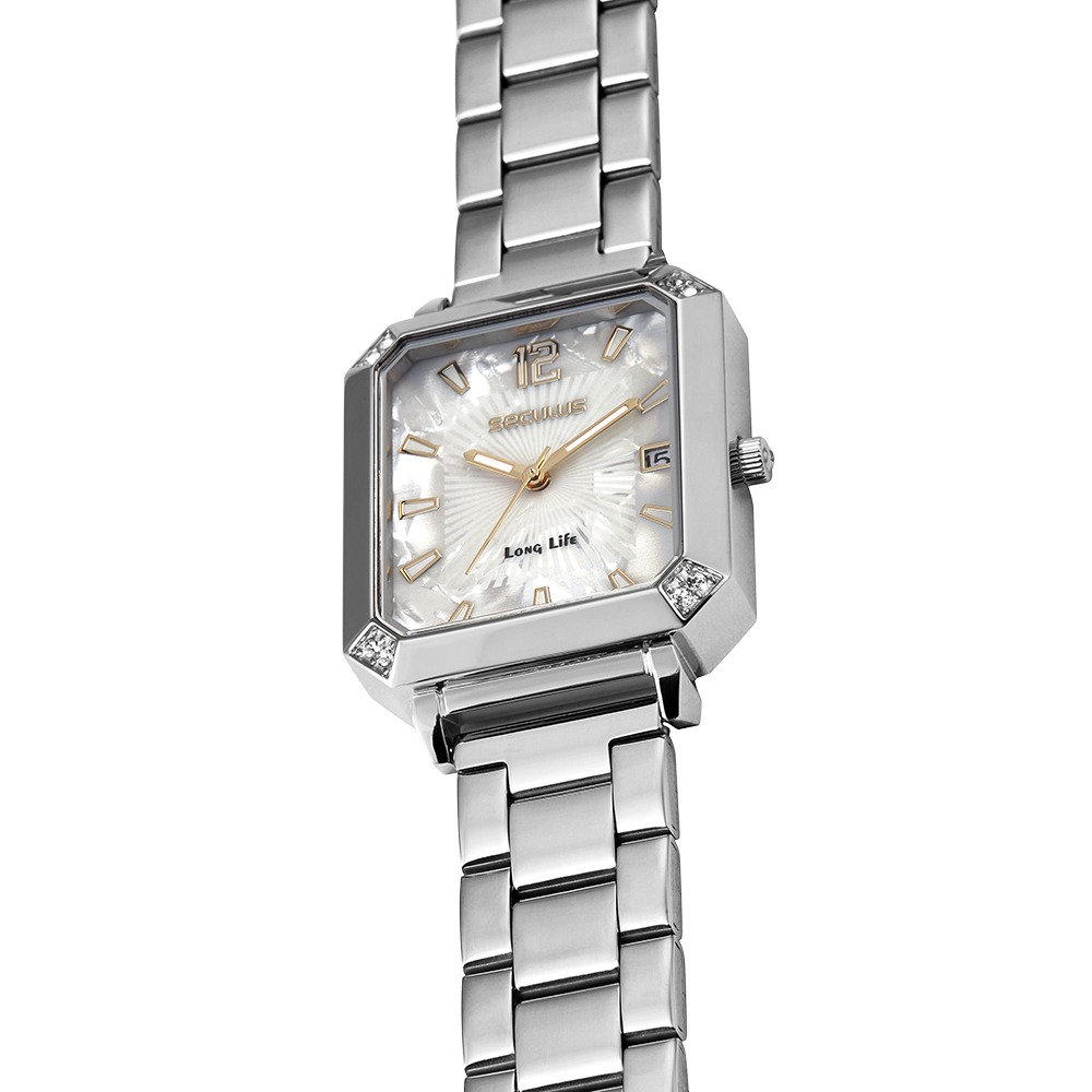 44308L0SVNA2 Relógio Seculus Feminino Prata Aço Index Completo Rosca