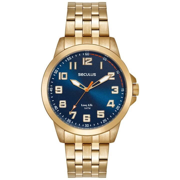 44293GPSVDA3 Relógio Seculus Masculino Casual Dourado