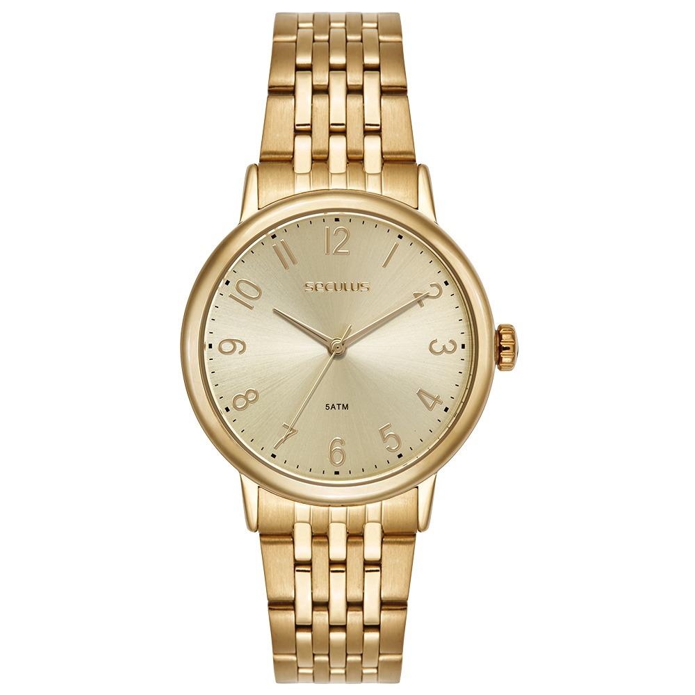 Relógio Seculus Feminino Dourado Numeração Completa