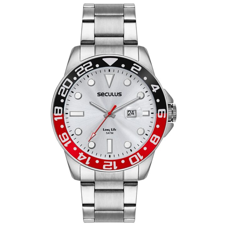 44210G0SVNA2 Relógio Seculus Masculino Aço com Lupa para Calendário Prata