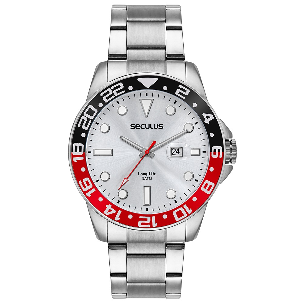 44210G0SVNA2 Relógio Seculus Masculino Aço com Lupa para Calendário Prata