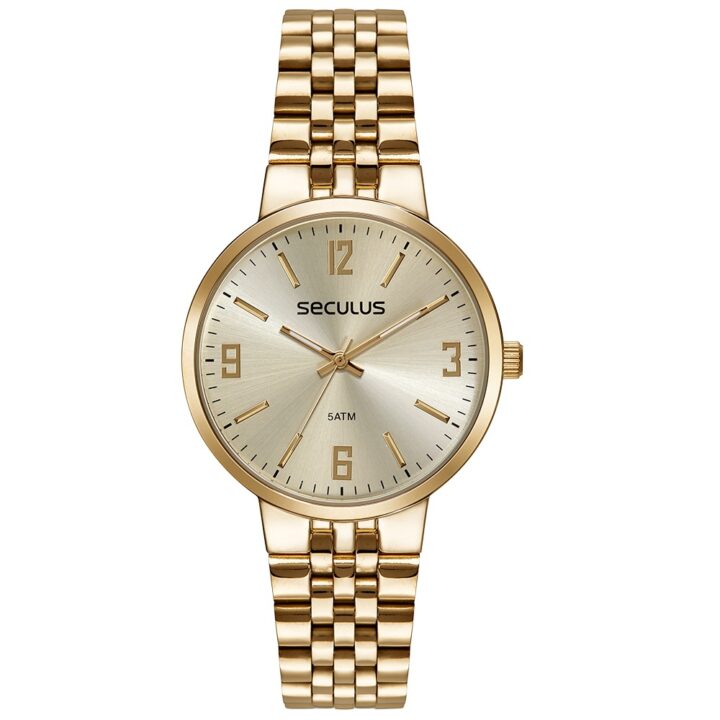 77267LPSVDS1 Relógio Seculus Feminino Analógico Casual Dourado