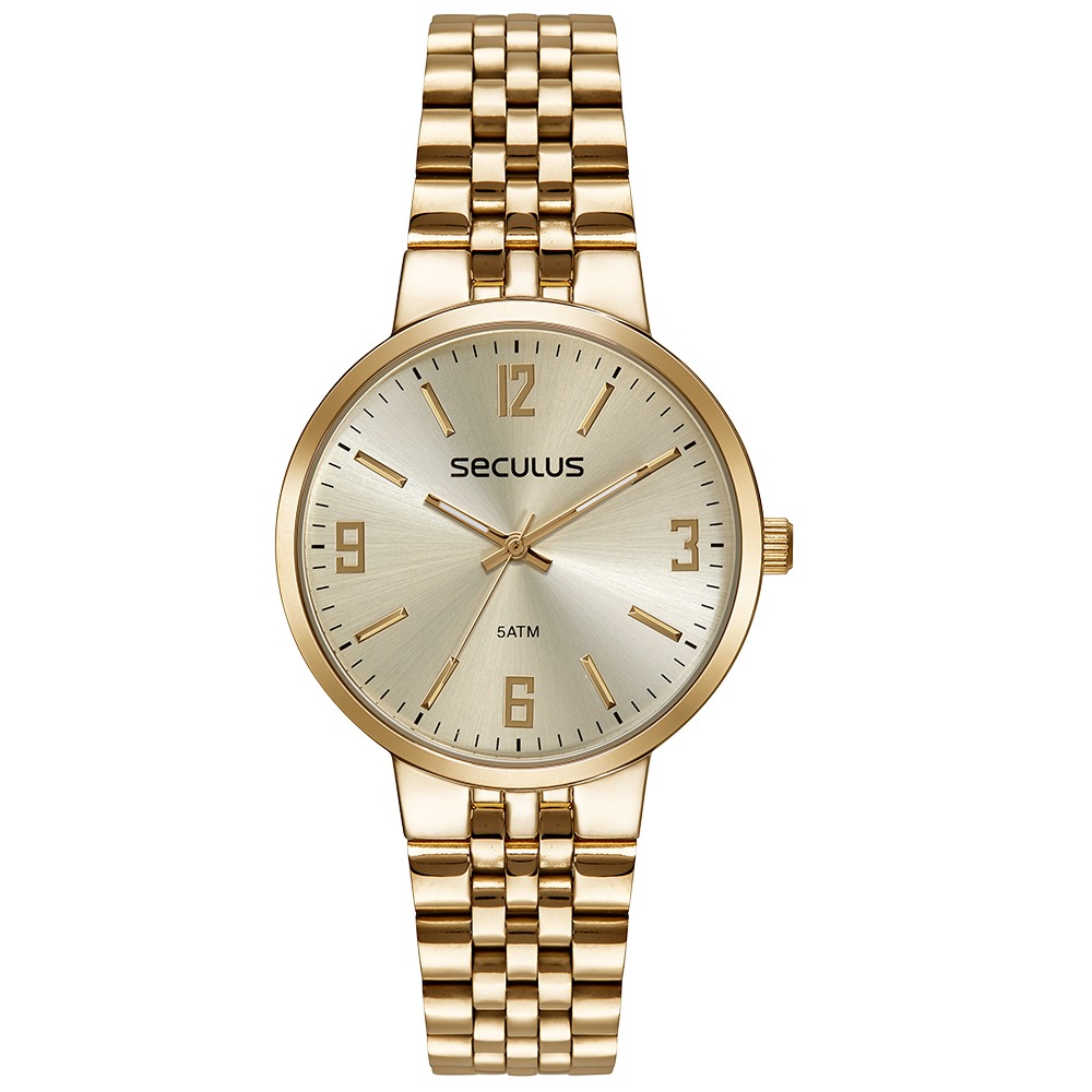 77267LPSVDS1 Relógio Seculus Feminino Analógico Casual Dourado