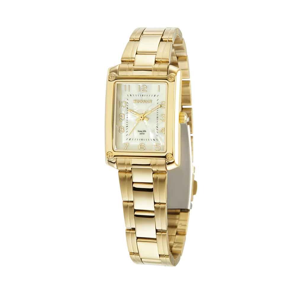 44117LPSVDA1 Relógio Seculus Feminino Retangular Madrepérola Dourado