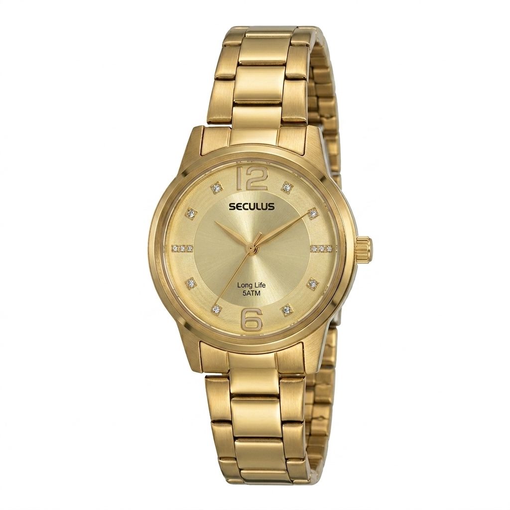 Relógio Seculus Feminino Aço Cristais Bicolor