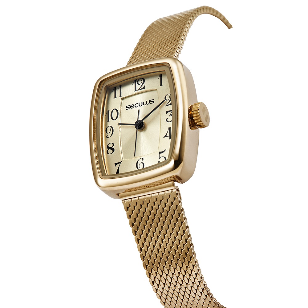 Relógio Seculus Feminino Dourado Numeração Completa