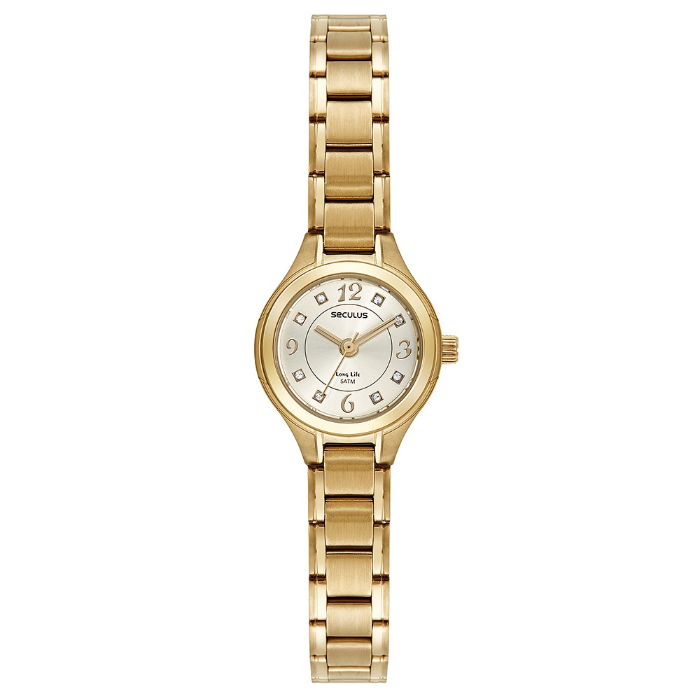 44140LPSVDA1 Relógio Seculus Feminino Aço Clássico Dourado