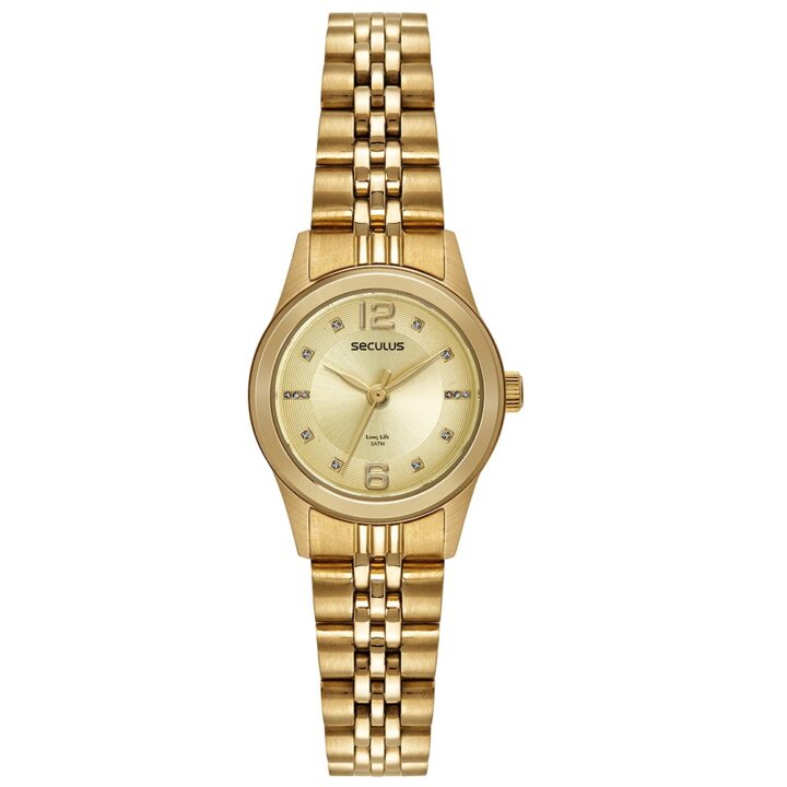 44192LPSVDA2 Relógio Seculus Feminino Aço Cristais Dourado