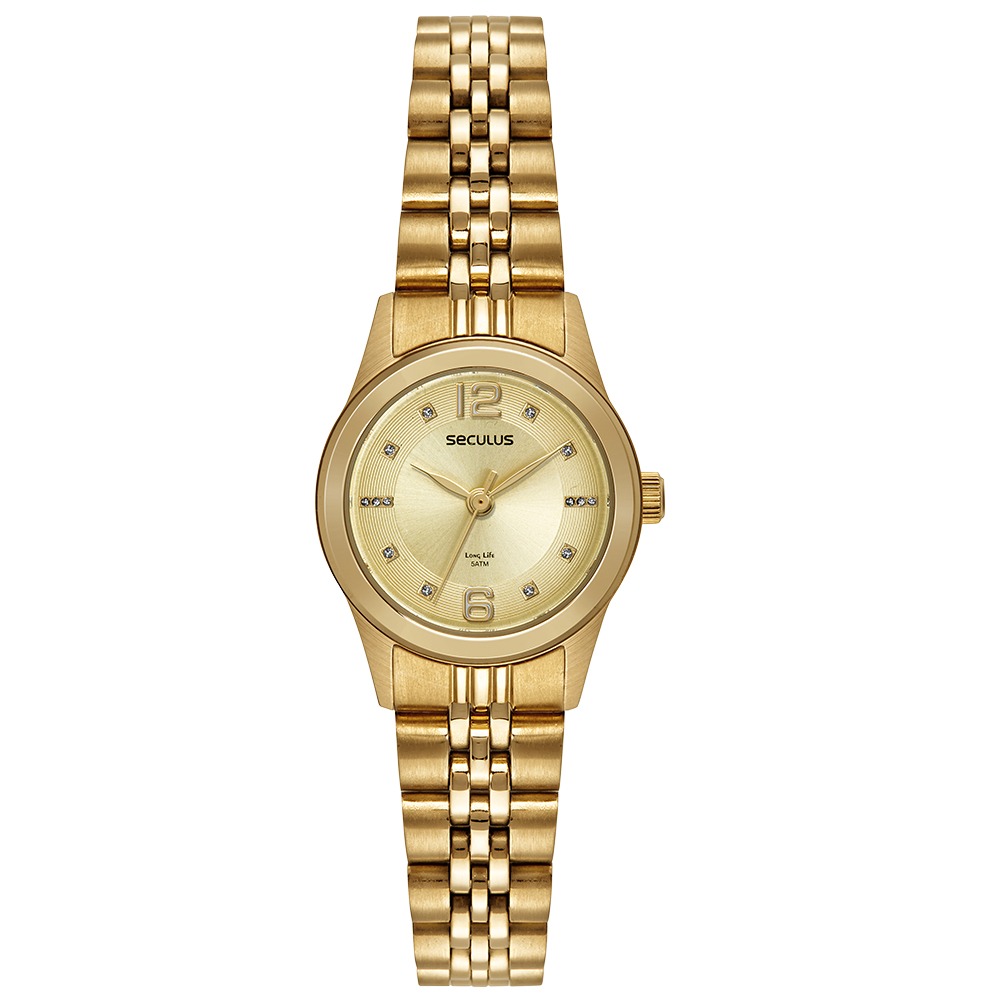 44192LPSVDA2 Relógio Seculus Feminino Aço Cristais Dourado