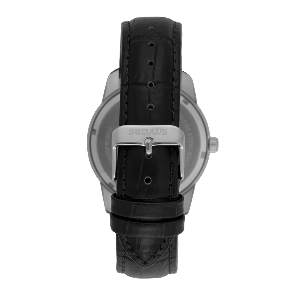 21002G0SVNC1 Relógio Seculus Masculino Branco Couro Calendário
