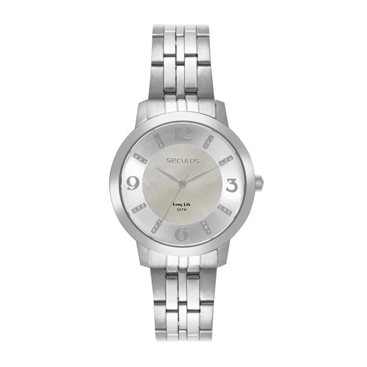 44337L0SVNA3 Relógio Seculus Feminino Prata Clássico Madrepérola