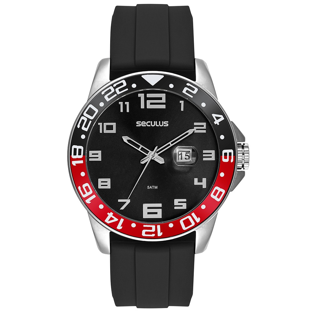 Relógio Masculino Com Calendário Silicone Prata