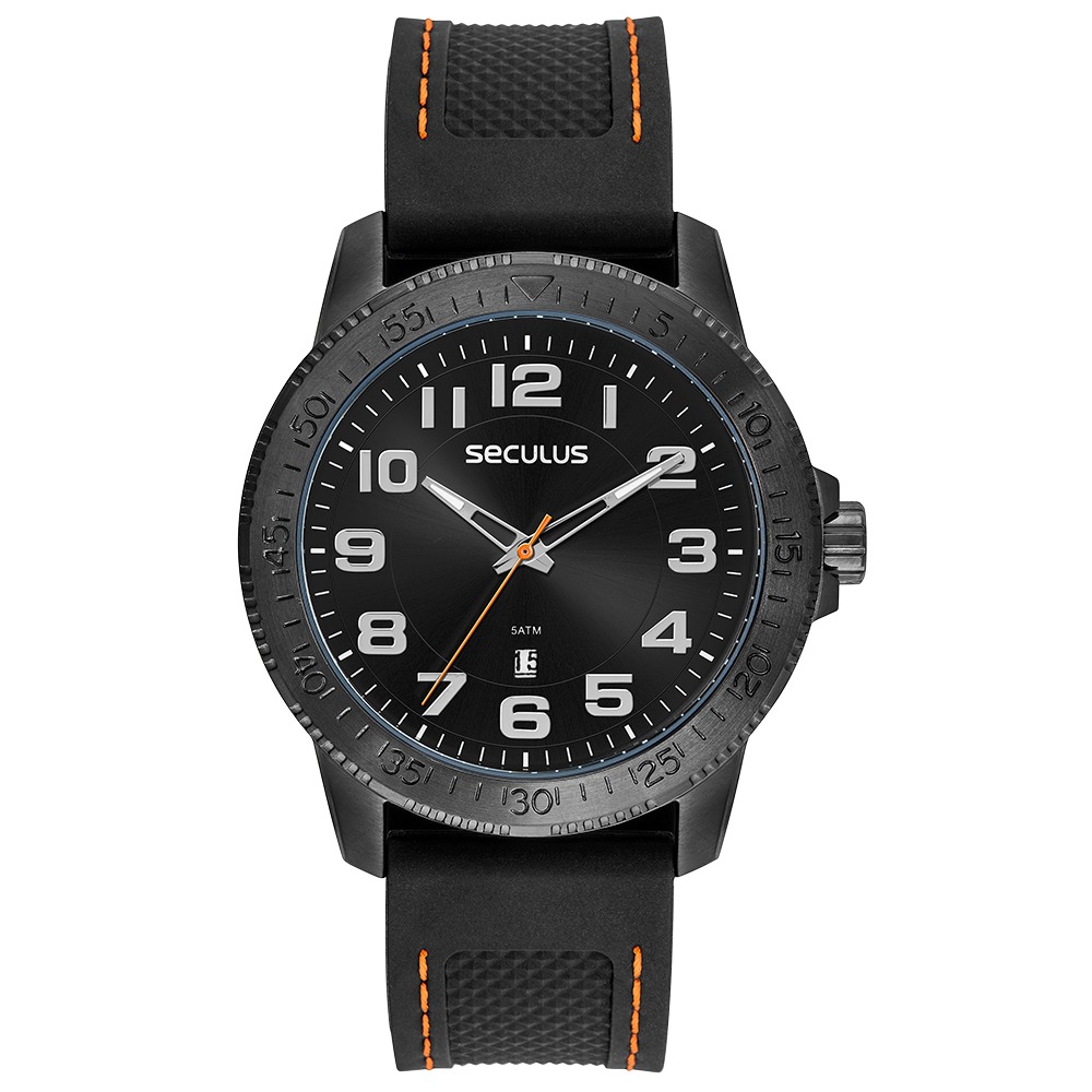 44223GPSVPU4 Relógio Seculus Masculino Silicone e Pespontos Laranja
